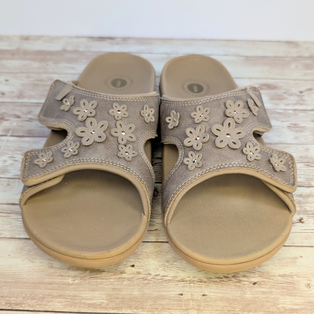 Revitalign Kholo Hampton "Bronze" Tan Velcro Strap Open Toe Slide Sandals 10 - Picture 9 of 13